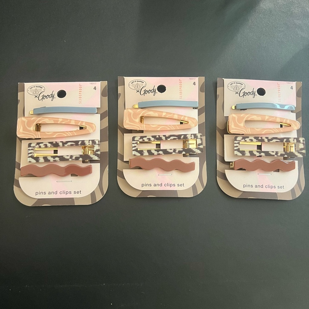 Set of 3 packs. Goody Pink and Gold Hair Clips Set